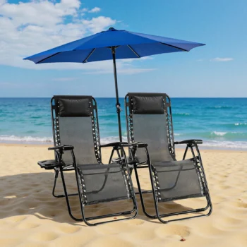 Set of 2 Zero Gravity Recliner Chairs – Folding Outdoor Lounge Chairs with Cup Holder Trays & Adjustable Pillow for Patio, Camping, Garden - Chairs - Main View