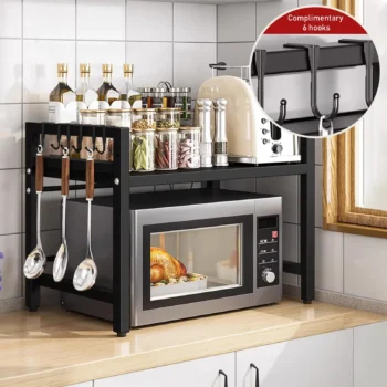 Adjustable microwave rack for kitchen 42–64cm Adjustable Kitchen Countertop Storage Rack, Rust & Moisture Proof
