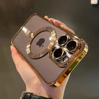 Luxury Magnetic Clear MagSafe Case for iPhone 11 12 13 14 15 16 Pro Max – Shockproof Silicone Plating Bumper Cover