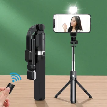 Bluetooth Selfie Stick with Tripod, Light & Wireless Remote – 103CM Retractable Phone Holder  Description: