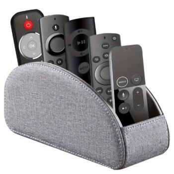 Remote Control Holder with 5 Compartments – Faux Leather Desktop Organizer Caddy